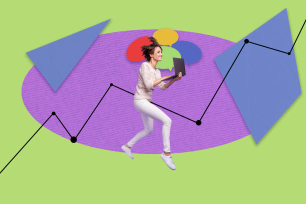 istock Creative magazine collage image of excited lady communicating modern device isolated colorful background 2189173779
