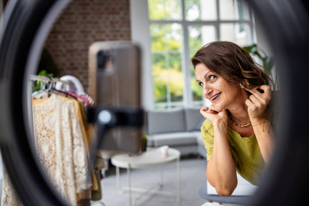 istock Woman Playing with Earrings in Whimsical Space 2189174174