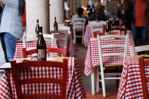 istock Empty Tables and Chairs Outside of Restaurant, Mantua 2189178408