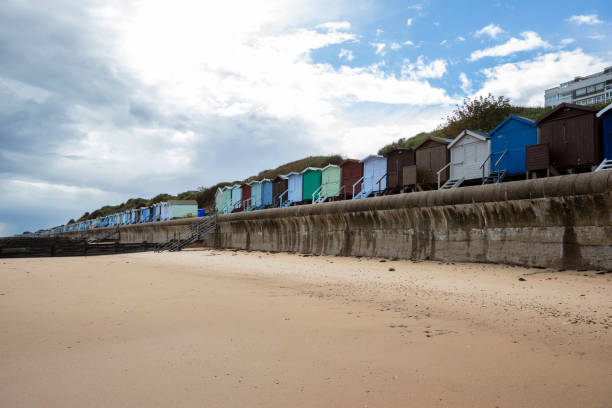 Beach huts in the English seaside town on Frinton, Essex