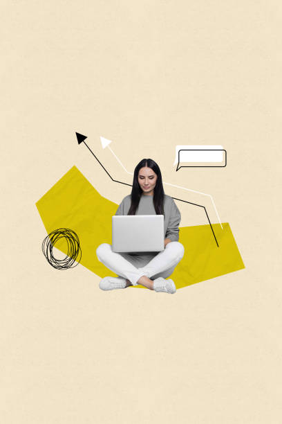 istock Creative vertical illustration collage image young focused woman looking laptop success type message increase profit 2189181970