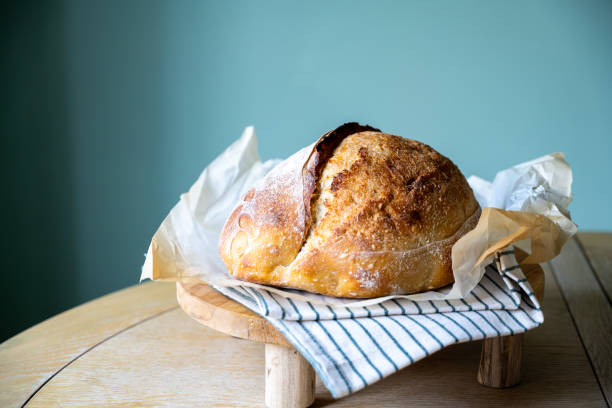istock Sourdough home made round bread loaf, home baking 2189183511