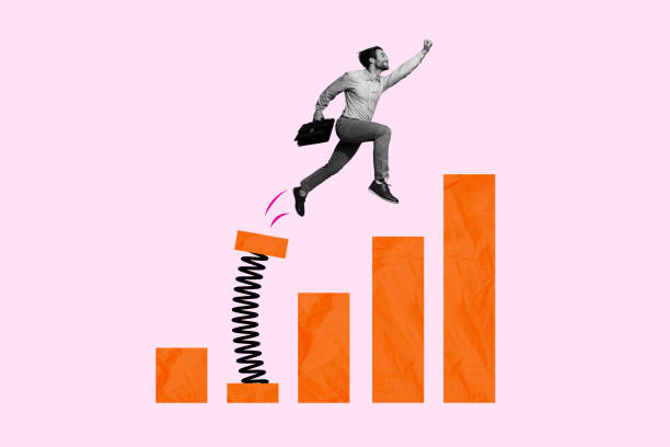 istock Creative picture image collage banner of guy worker jump from financial charts determined company success 2189183736