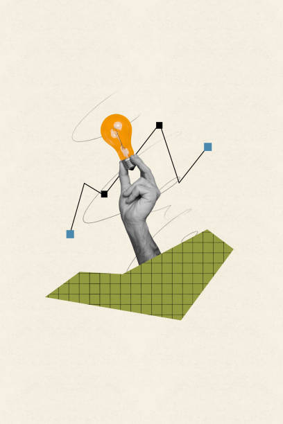 istock Vertical surreal photo collage hand holding light bulb concept of idea thinking solving imagination on creative background 2189185335