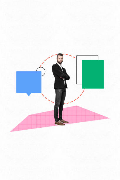 istock Vertical creative collage image attractive serious young man formal wear stand crossed hand colorful figure empty space white background 2189190632