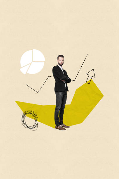 istock Vertical creative collage young businessman folded hands confident leadership stats rise graphic up isolated on beige background 2189190634