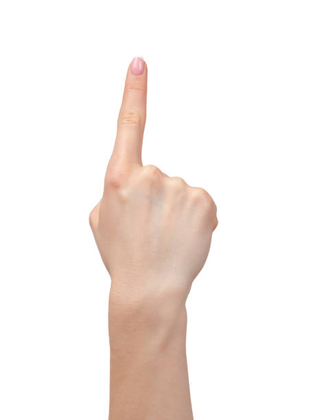 istock Female hand showing one finger up on white 2189191954