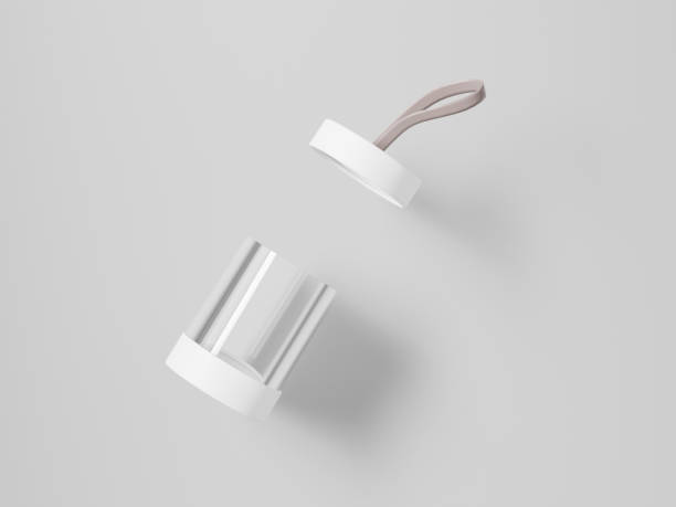 istock Open cap plastic tube packaging mockup, transparent tube packaging with ribbon handle, small cylindrical tube with clear window on clean background, empty plastic cylinder storage gift box mockup 2189192316