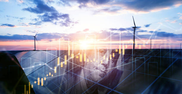 istock Rising electricity prices on world market chart graph. Green energy in full development being most natural way. Increasing  amount of green and solar energy 2189210241