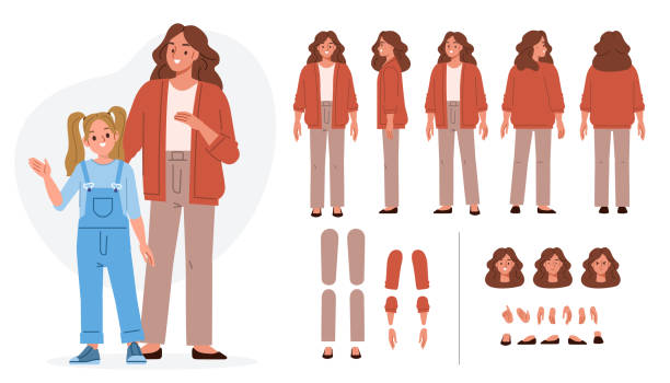 matka z córką - jeden rodzic stock illustrations