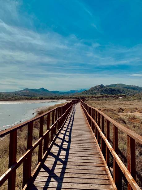 istock Long Pier in Sardinia with Green Hills in the Background 2189223023