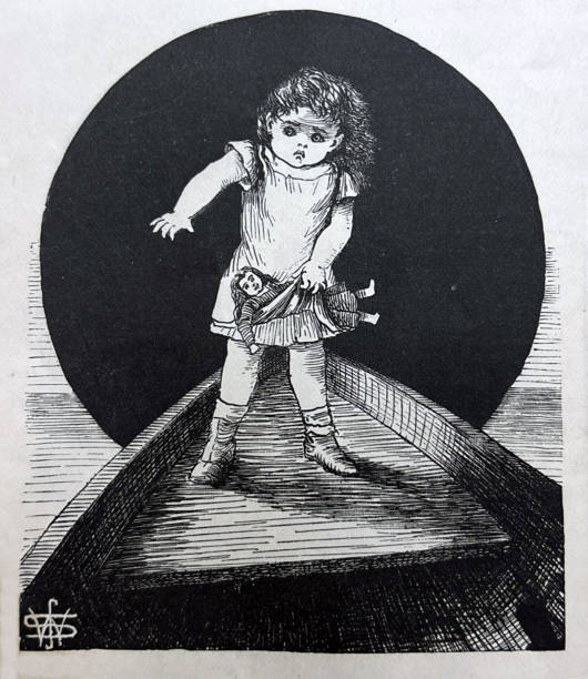 istock Antique illustration - young girl standing on a boat holding a doll 2189223142