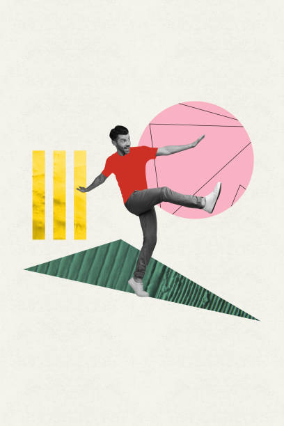 istock Vertical photo collage template young man go walk run with raised hands smiling on minimal colorful background 2189225639