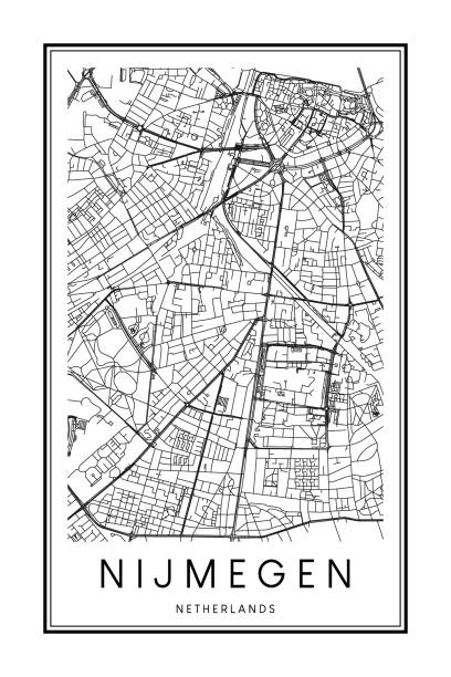 stockillustraties, clipart, cartoons en iconen met poster print road map of the dutch town of nijmegen - nijmegen