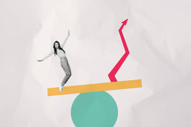 istock Creative collage image photo standing balancing young girl charts rise reach top progress result success ambition direction arrow 2189226193