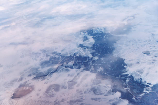 Permafrost in Siberia, aerial plane view.