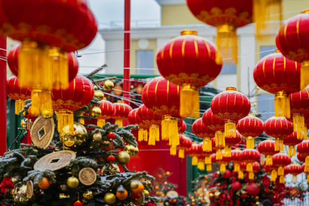 istock Chinese New Year background with red lantern decoration, bright colors 2189227142