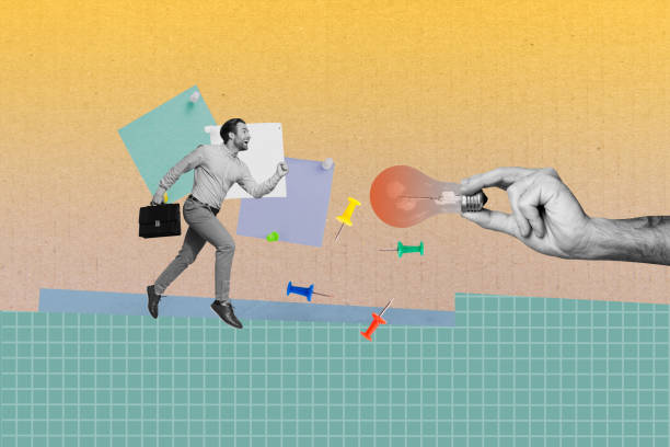 istock Poster artwork 3d collage of purposeful persistent man completing tasks brilliant great idea project startup 2189228198