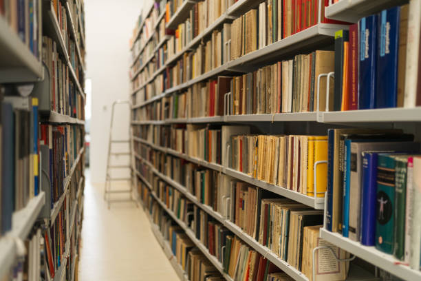 istock Bookshelves in the public library 2189228977