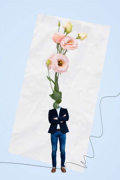 istock Vertical collage image of mini successful guy crossed arms big rose flower instead head isolated on paper blue background 2189229940
