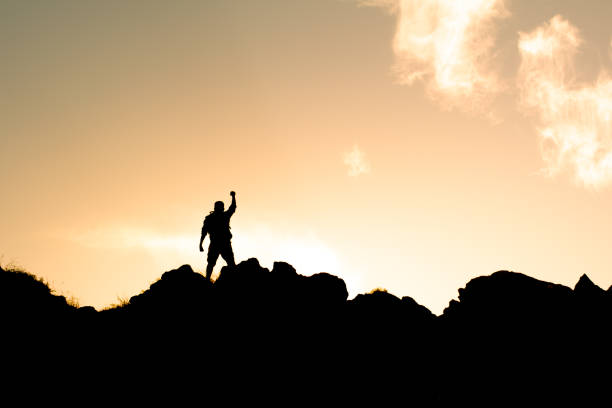 istock Men feeling achieved and strong and the mountain top. 2189245941