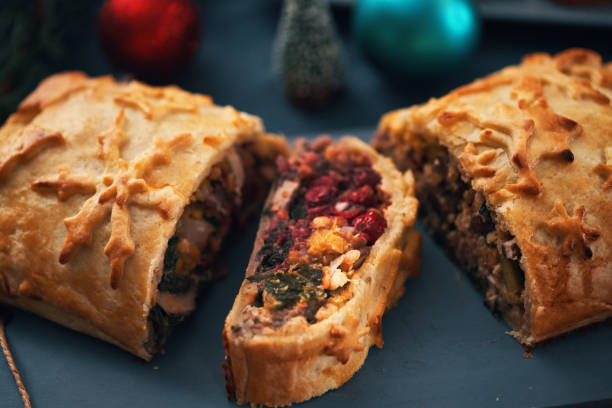 Christmas Vegan Mushroom Beef Wellington Served for Christmas Dinner