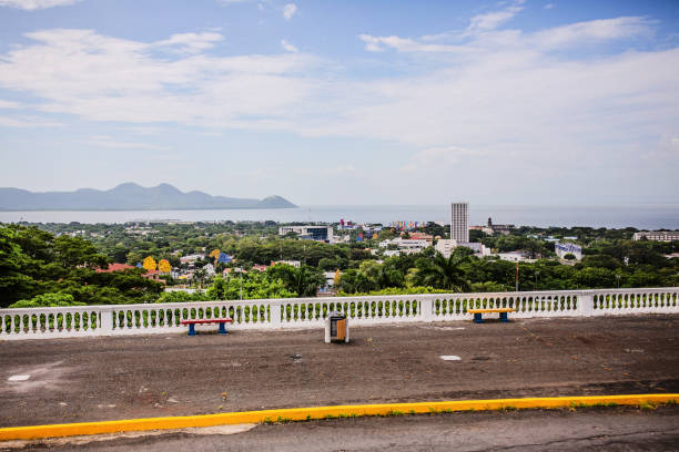 View from the top of Laguna de Tiscapa (Tiscapa Lagoon) - a dormant volcanic crater that is now a lake in the middle of Managua - toward Lake Managua.