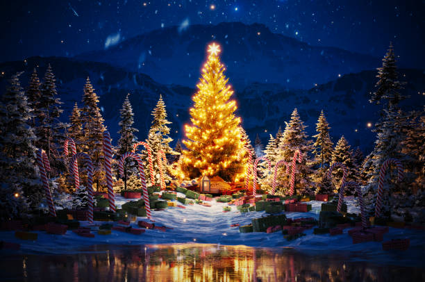 istock Magical Christmas Tree Surrounded by Candy Canes in Snowy Forest 2189285395