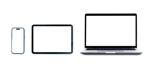 istock Set of smart devices smartphone, tablet and laptop with blank screen isolated on white background, clipping path 2189296411