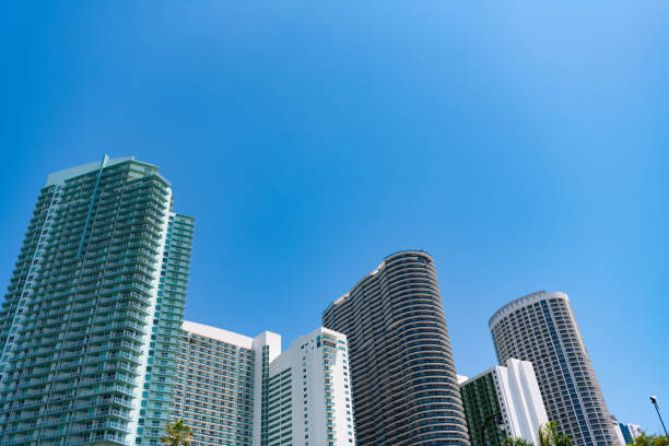 Landscape photograph looking up at a high-rise apartment