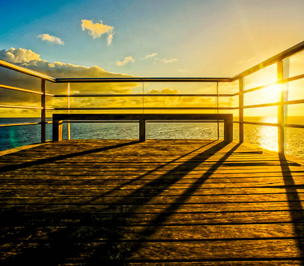 Wooden balcony beside tropical sea
