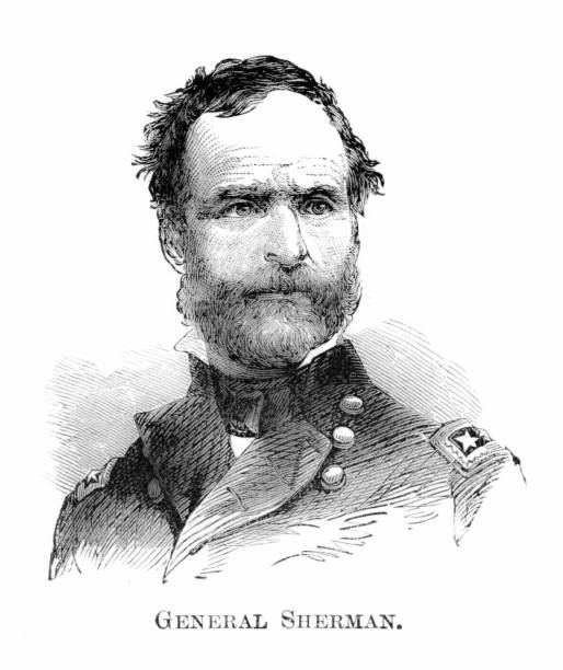 william sherman tábornok portréja, amerikai polgárháború, 19. századi amerikai történelem - american civil rights movement témájú stock illusztrációk