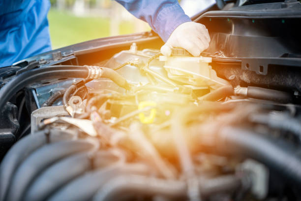 istock Close up of hand checking auto car coolant level. 2189325127