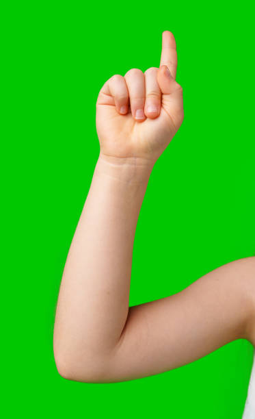 istock A hand raised with an index finger pointing upwards against a bright green background 2189332619