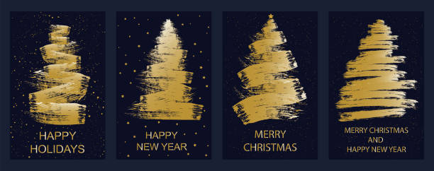 istock Set of holiday greeting cards. Christmas tree, grunge brush drawing art. Vector illustration. 2189336331