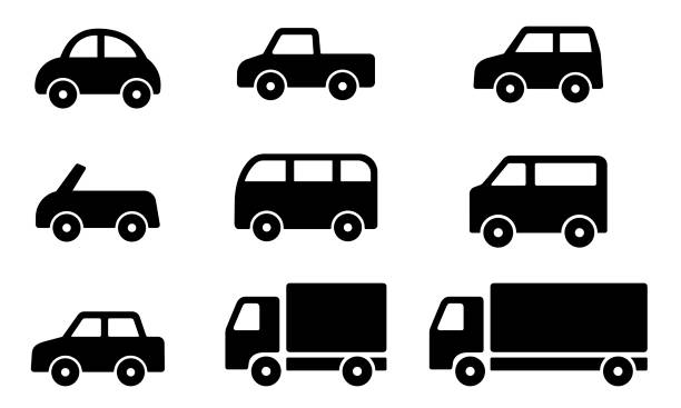 illustrazioni stock, clip art, cartoni animati e icone di tendenza di semplice set di icone per auto e camion - veicolo-terrestre