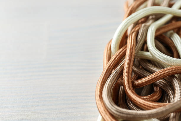 Colorful braided laces close-up. Place for text