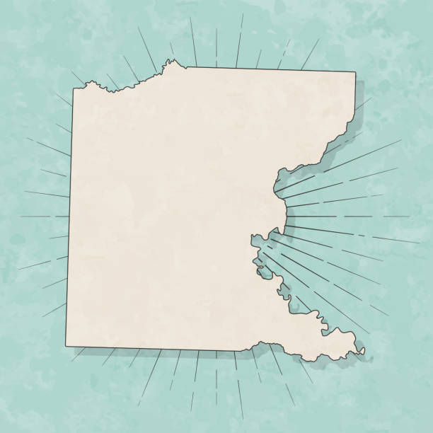 Map of Ouachita County - Arkansas, in a trendy vintage style. Beautiful retro illustration with old textured paper and light rays in the background (colors used: blue, green, beige and black for the outline). Vector Illustration (EPS file, well layered and grouped). Easy to edit, manipulate, resize or colorize. Vector and Jpeg file of different sizes.
