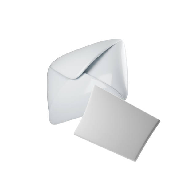 istock 3d modern, glossy white envelope partially opened next to blank card on clean background. Perfect for business, stationery design, or minimalist branding concepts 2189352644