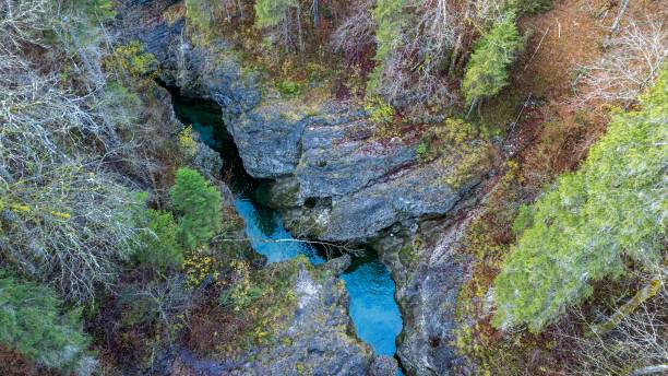 istock Walchenklamm waterfall in the gorge of Forest in autumn-Aerial View 2189352821