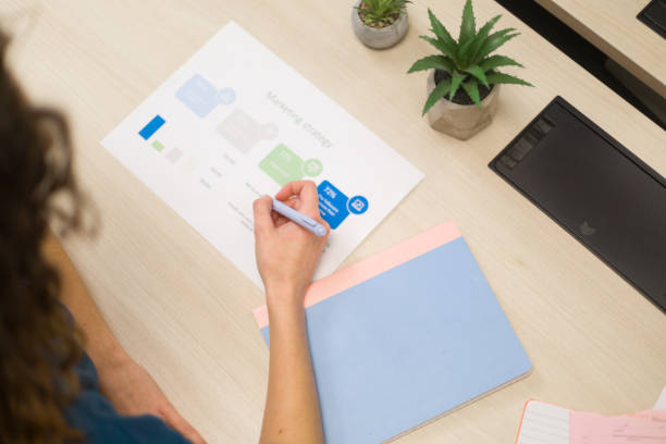 istock Marketing manager analyzing marketing strategy document at office desk 2189354406
