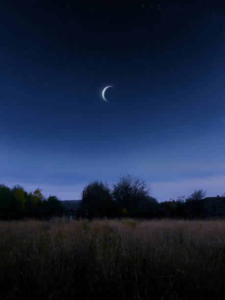 istock Half moon in the starry sky. Night landscape with the Moon. 2189354513