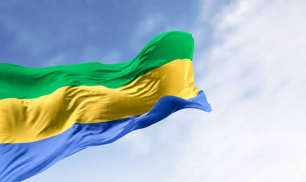 National flag of Gabon waving in the wind on a clear day