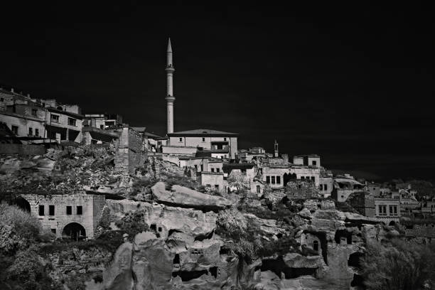 View over Ibrahimpasha Village with ancient houses and cave dwellings in Cappadocia, Turkey