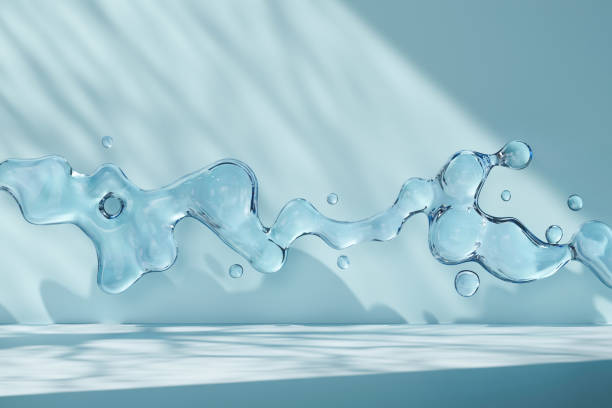 istock Empty scene with water splashes and copy space for product placement. Ideal for highlighting premium goods. Fresh, blue color. Beautiful light and shadows effect. Product display mockup. 3D render. 2189373038