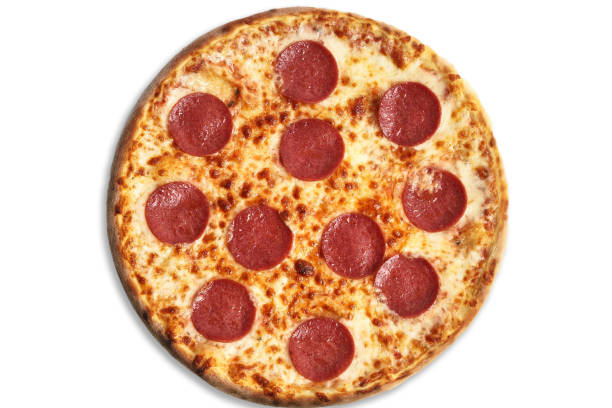 istock Pepperoni pizza on a white background with a classic round shape and toppings 2189375370