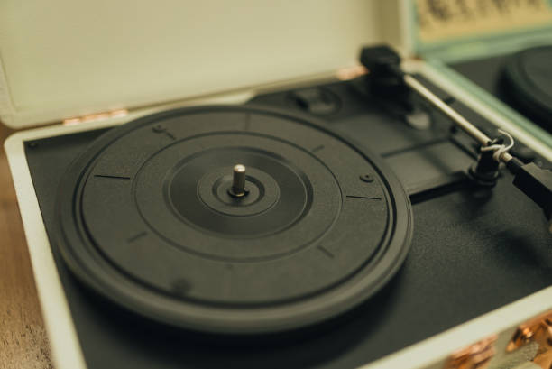 istock Vintage vinyl player close-up, vintage video store 2189377314