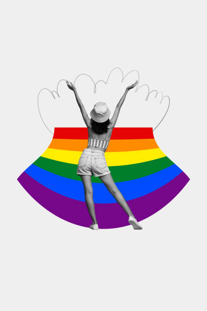 istock Vertical collage creative illustration happy excited woman pulls hands up summer vacation hat pride month lgbtq support white background 2189377820