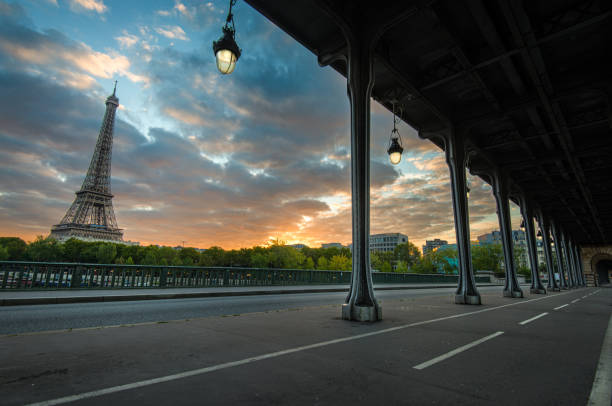 istock Sunset view of the Eiffel Tower from under a bridge on a serene Paris evening 2189378006