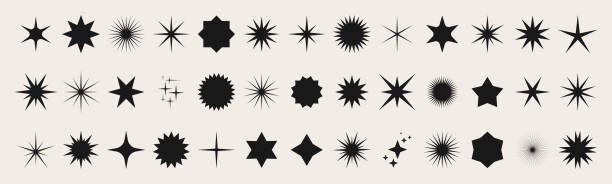 Stars shapes collection Shining Twinkle Sunburst Shapes collection. Blinking Stars, Sparks and Sparkles. Magic Light flare for design template, poster, banner, brochure. Vector illustration exploding star stock illustrations